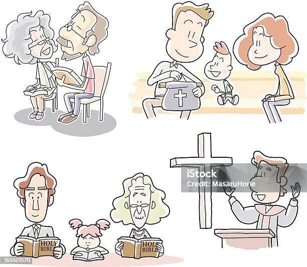 Christians Activities At Church Stock Illustration - Download Image Now - Child, Church, Father