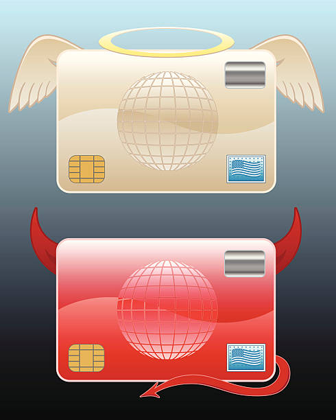 illustrazioni stock, clip art, cartoni animati e icone di tendenza di le carte di credito buona e cattiva tassi di interesse - fondo raggera