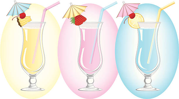 ilustraciones, imágenes clip art, dibujos animados e iconos de stock de coloridos paraguas bebidas tropicales - barware