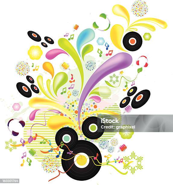 Красочный Музыкальный Фон С Цветочным Рисунком — стоковая векторная графика и другие изображения на тему Пастельный цвет - Пастельный цвет, Пластинка - аналоговый звук, Цветочный узор