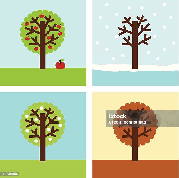 Apple Дерево Seasons — стоковая векторная графика и другие изображения на тему Без людей - Без людей, Векторная графика, Весна