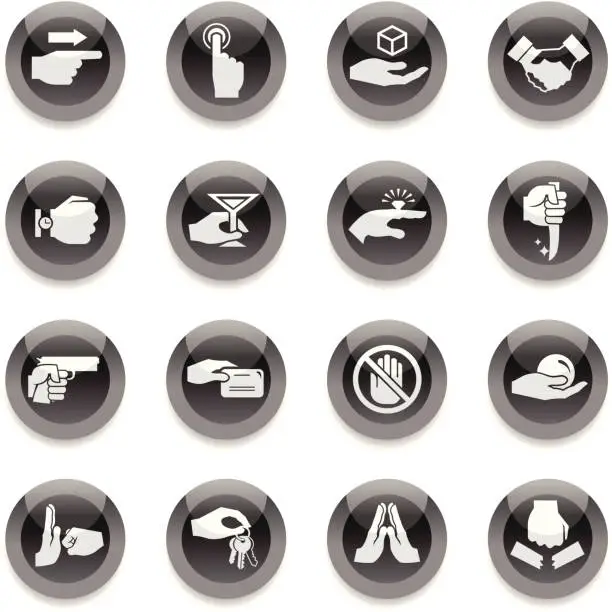 Vector illustration of Black Round Icons - Hands 2