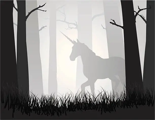 Vector illustration of Unicorn in the Forest