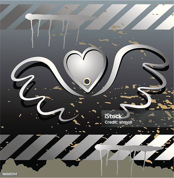 Steel Wings Silver Heart Grunge Background Stock Illustration - Download Image Now - Backgrounds, Celebration Event, Dark