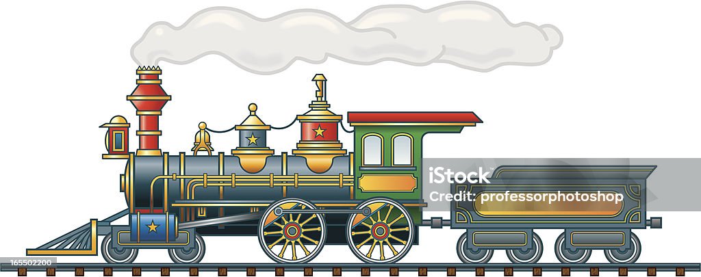 Locomotiva a vapor e carinhoso - Vetor de Locomotiva a vapor royalty-free