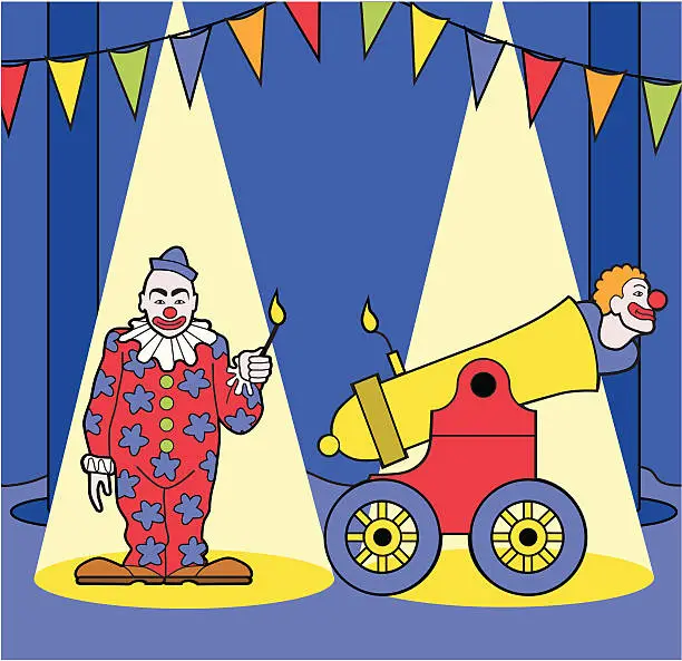 Vector illustration of clowns and cannon