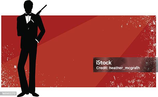 Red Rectangular Banner With James Bond In Silhouette Stock Illustration - Download Image Now