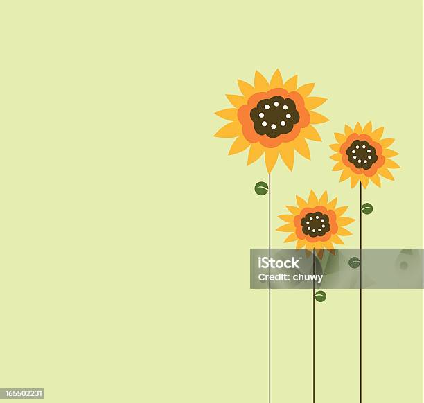 Three Sunflower Drawn On Left Side Of Green Background Stock Illustration - Download Image Now
