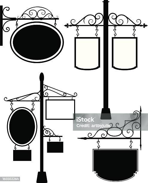 Vetores de Antiga Em Madeira E Ferro De Passar As Placas De Sinalização e mais imagens de Pendurar