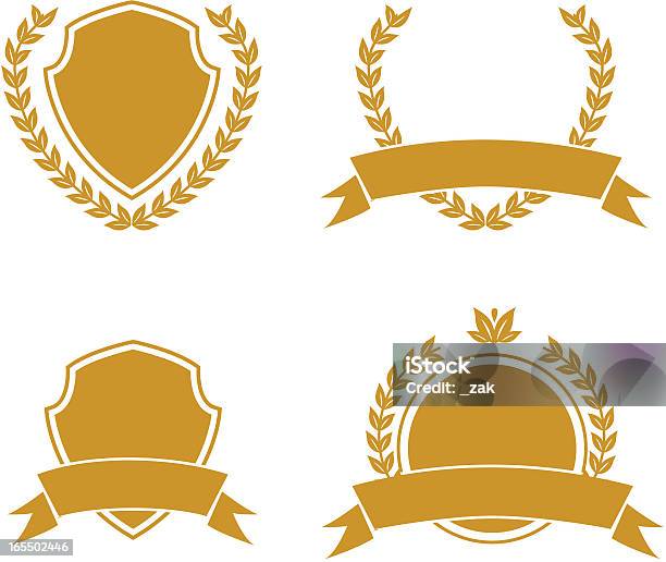 Wreaths E Shields - Arte vetorial de stock e mais imagens de Certidão - Certidão, Coroa de Louro, Crachá - Acessório