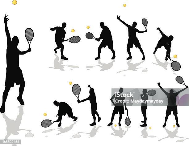 Giocatore Di Tennis Maschile - Immagini vettoriali stock e altre immagini di Tennis - Tennis, Bambino, Colpire al volo