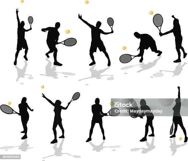 Männliche Und Weibliche Tennis Spieler Stock Vektor Art und mehr Bilder von Tennis - Tennis, Kontur, Volley