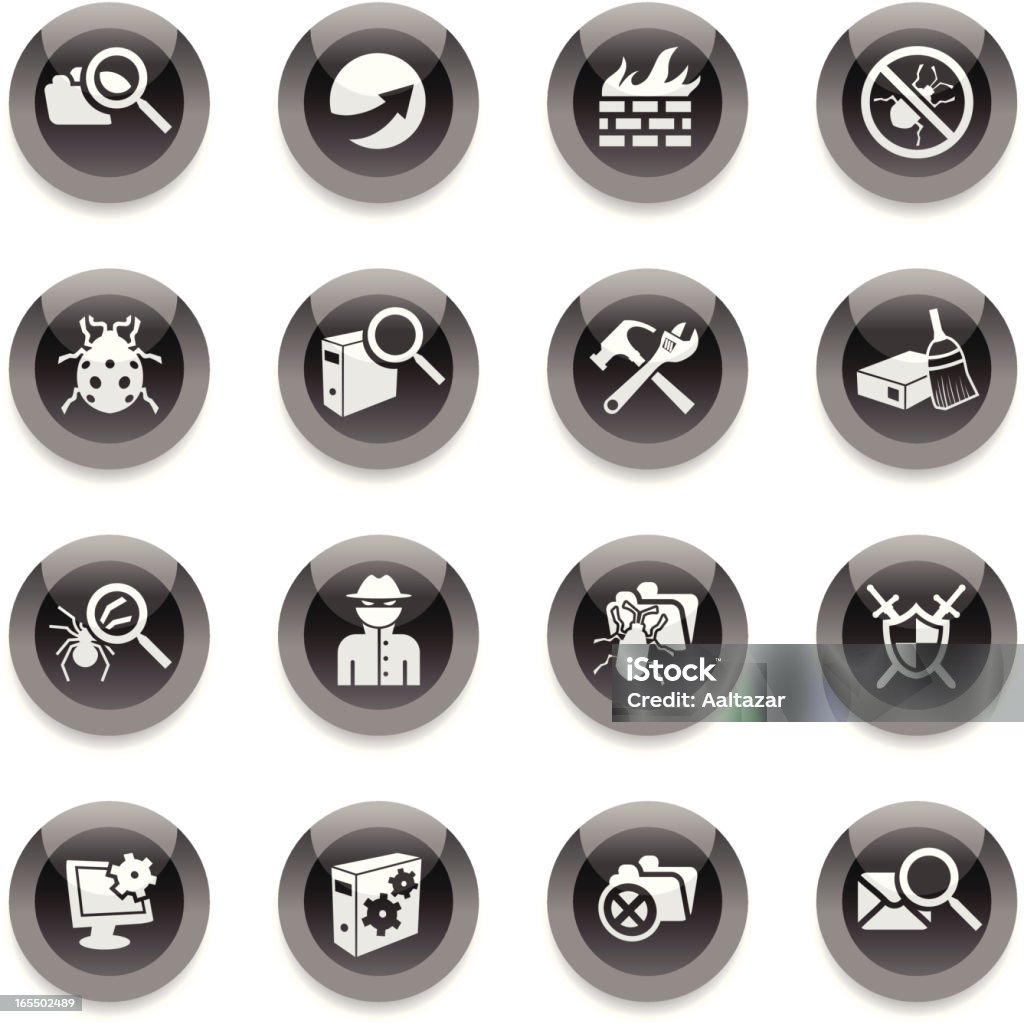 Schwarz Runde Icons-Internet-Sicherheit - Lizenzfrei Ausrüstung und Geräte Vektorgrafik