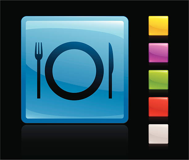 illustrazioni stock, clip art, cartoni animati e icone di tendenza di icona di ristorazione - eating utensil plate black background empty