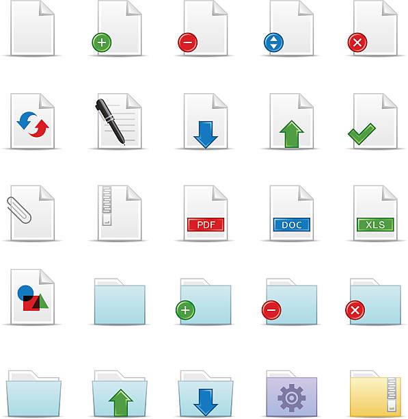 illustrations, cliparts, dessins animés et icônes de & de bureau ensemble d'icônes interface. simple couleur série. - paper clip symbol attached computer icon