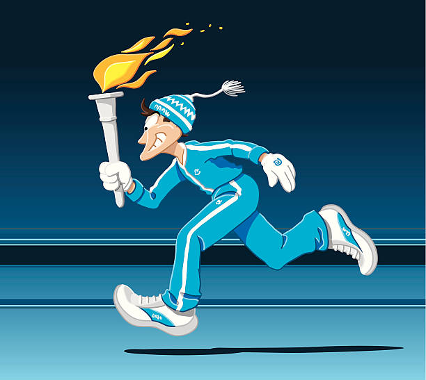 fackel-runner-winter - winter olympic games stock-grafiken, -clipart, -cartoons und -symbole