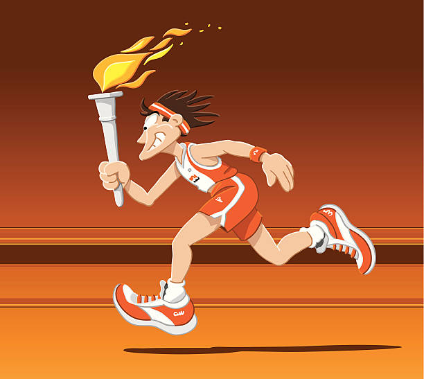 Torch Runner Summer "Vector Illustration of a torch runner with summer clothing. The background is on a separate layer, so you can use the illustration on your own background. The colors in the .eps-file are ready for print (CMYK). Included files: EPS (v8) and Hi-Res JPG." sport torch stock illustrations
