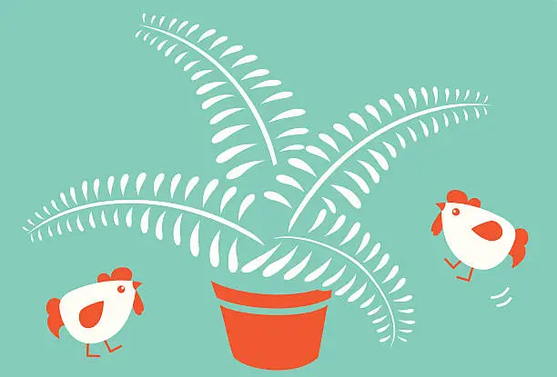 Vector illustration of Little Chicken and Plant