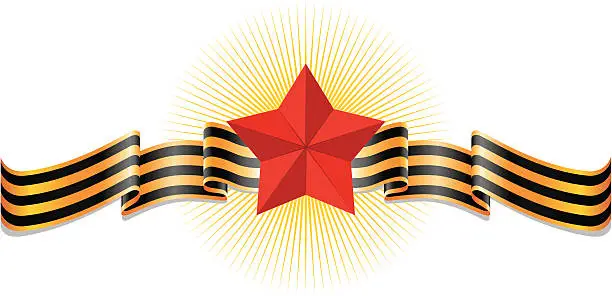 Vector illustration of Red star and ribbon