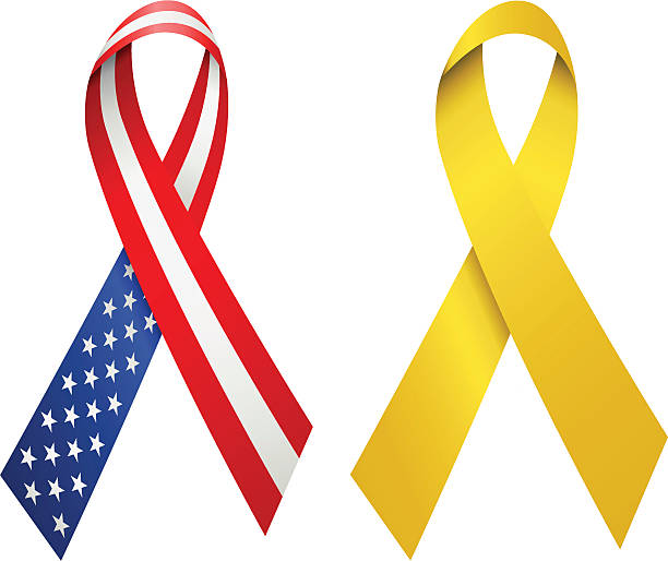USA and Yellow Awareness Ribbons vector art illustration