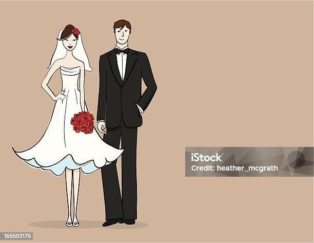 Brunette Sposa E Sposo - Immagini vettoriali stock e altre immagini di Matrimonio - Matrimonio, Fumetto - Creazione artistica, Relazione di coppia
