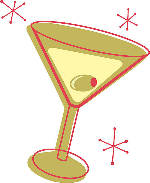 Illustration of a martini glass with an olive Retro-styled martini glass with an olive. EPS, Layered PSD, High-Resolution JPG included. martini stock illustrations
