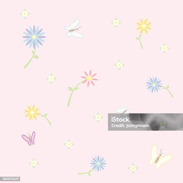 Niemowlę Dziewczyna Tło Z Kwiaty I Motyle - Stockowe grafiki wektorowe i więcej obrazów Niemowlę - Niemowlę, Tło, Seamless pattern