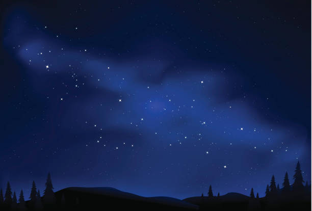 starry night Uses gradient mesh for the milky way. dark blue sky stock illustrations