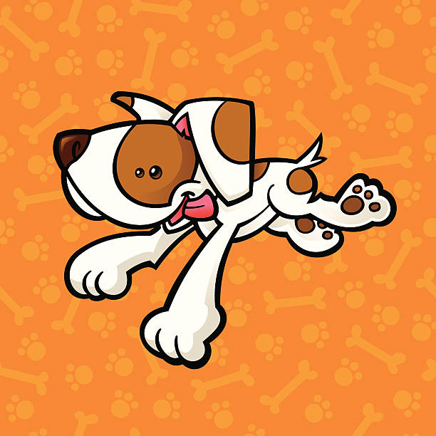 Playful pup and seamless background vector art illustration