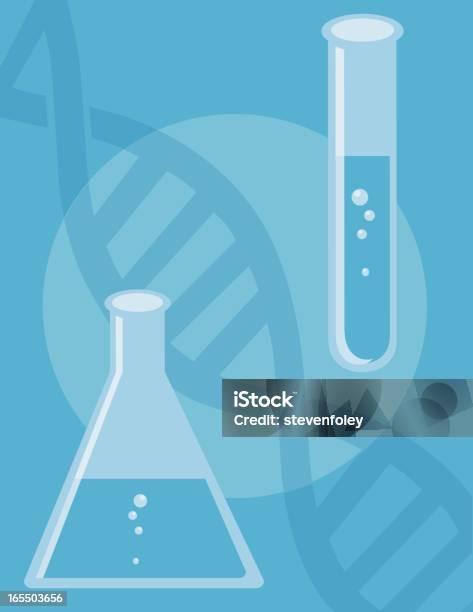 Dna Em Tubo De Ensaio De Ciência - Arte vetorial de stock e mais imagens de ADN - ADN, Artigo de Vidro de Laboratório, Azul