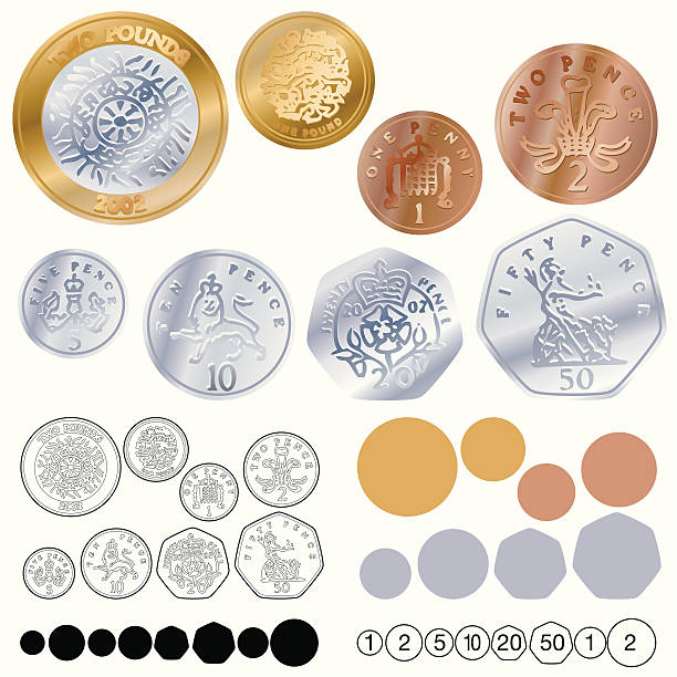 ilustraciones, imágenes clip art, dibujos animados e iconos de stock de reino unido monedas - british currency currency uk coin