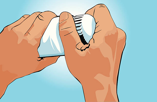 Hands opening a medicine bottle. vector art illustration