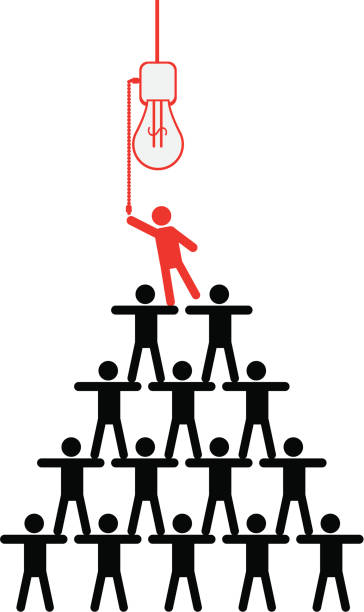 People gathering together to turn on a lightbulb. vector art illustration