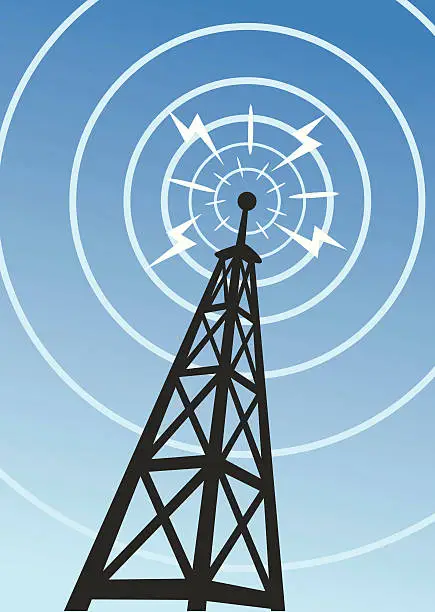 Vector illustration of A radio tower with sound waves