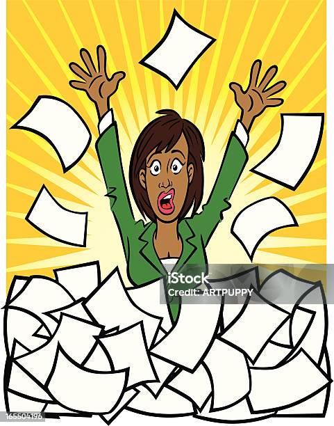 African Amercian Woman And Paperwork Stock Illustration - Download Image Now - Adult, African Ethnicity, Arms Raised