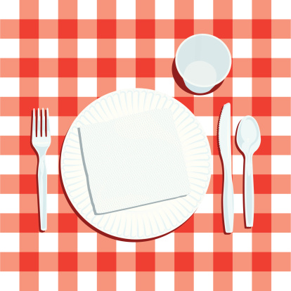 Picnic Place Setting with Plate and Silverware. Decorative and graphic. Great for the upcoming picnic season. Layered for easy edits. Check out my 
