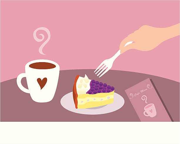 coffee and cheesecake vector art illustration
