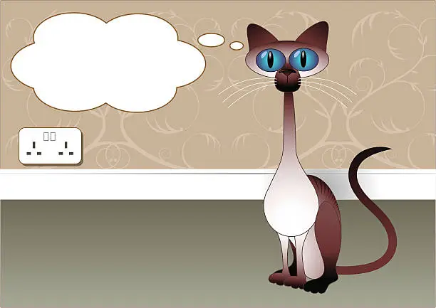 Vector illustration of Thinking Siamese cat