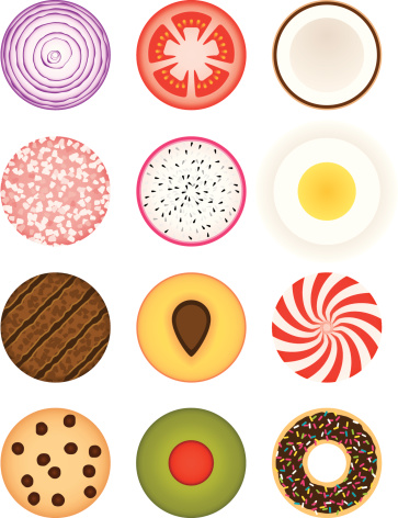 Food cross-sections and top-side views