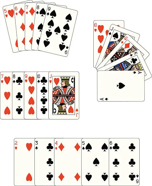 Vector illustration of Poker Straights Playing Cards