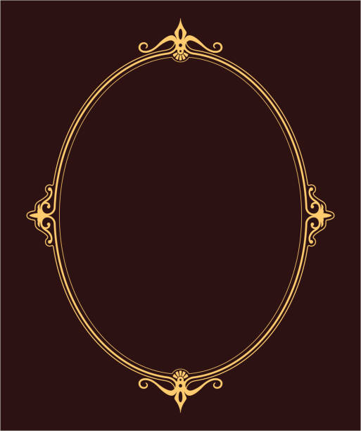 An illustration of an oval frame with brown background An oval scroll frame with vine elements. Manifestation of the Gothic. swirly vines stock illustrations