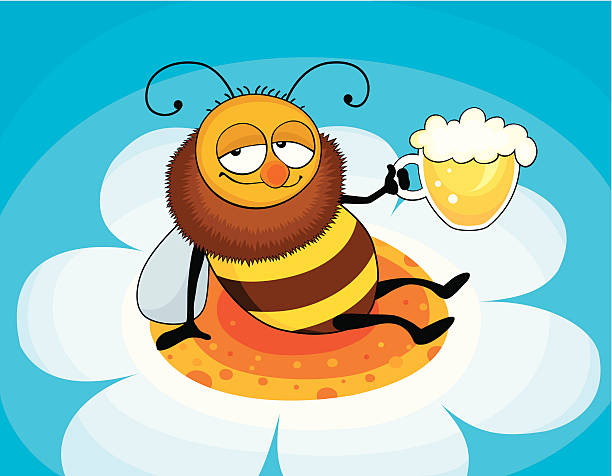 Bee with beer on the flower Bee with beer on the flower. bee water stock illustrations