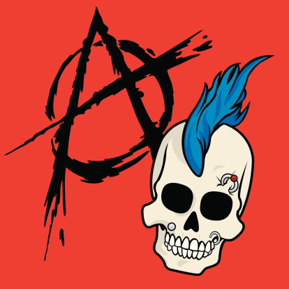 Punk rock skull with Anarchist graffiti.  Skull and Anarchy background are grouped separately for easy editing.  Plenty of space for text/copy.