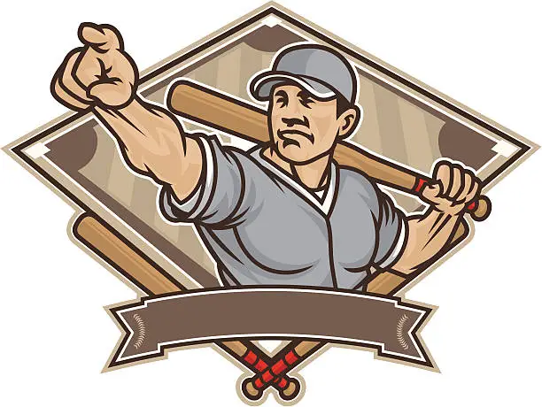 Vector illustration of Vintage vector illustration of a man with a baseball bat