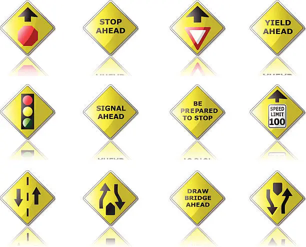 Vector illustration of Glossy Traffic Control Road Signs