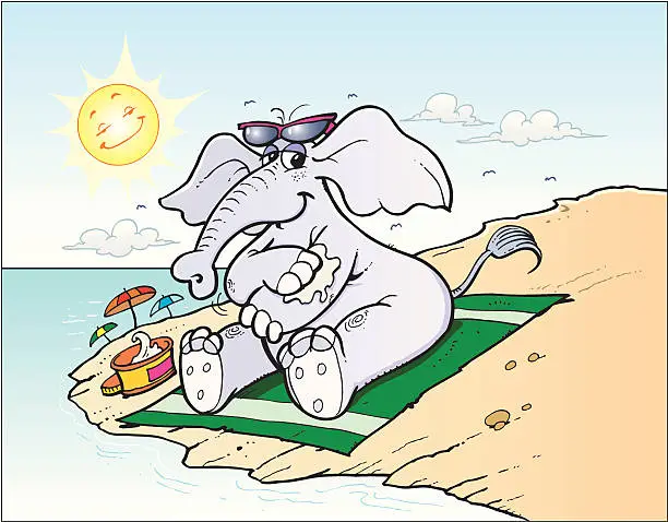 Vector illustration of Elephant on beach