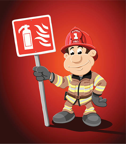 cartoon firefighter extinguisher sign - 滅火筒標誌 幅插畫檔、美工圖案、卡通及圖標