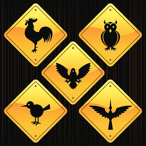Vector illustration of Yellow Signs - Birds
