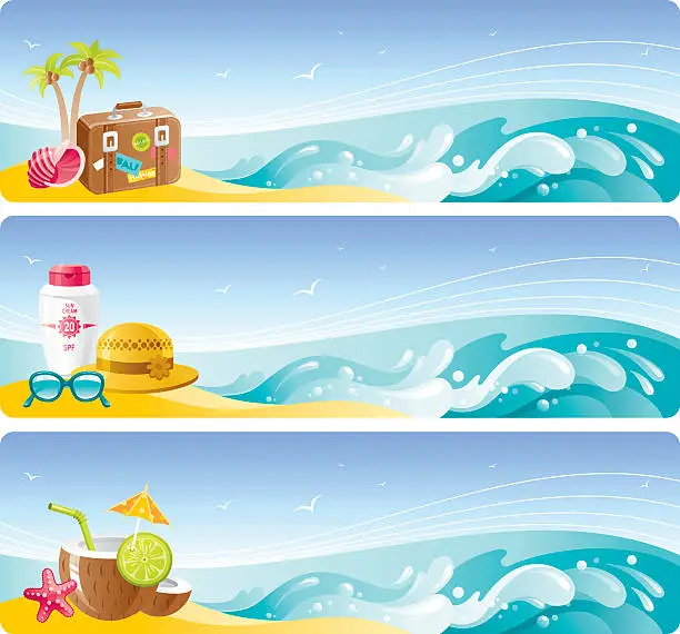 Vector illustration of Beach vacation banners set