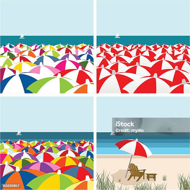 Зонтики — стоковая векторная графика и другие изображения на тему Людный - Людный, Пляж, Толпа